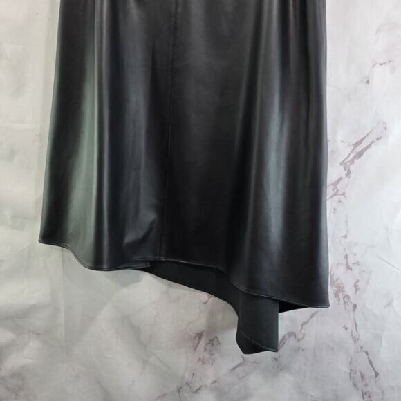 Alice + Olivia Skirt Womens 8 Medium Black Faux Vegan Leather Asymmetric Wrap - Picture 8 of 11